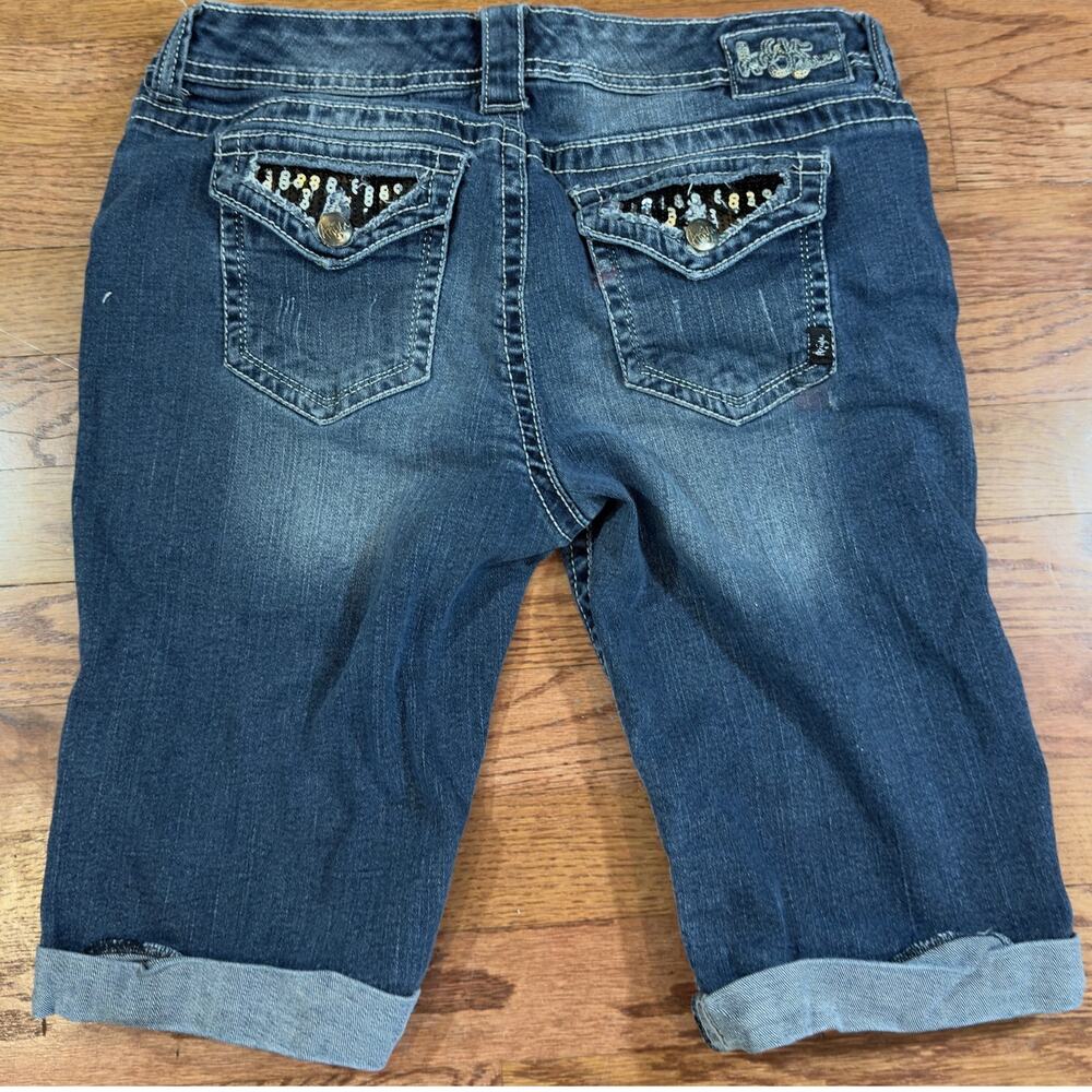 Angel Kiss Denim Bermuda Shorts 9/10 Y2K Sequin Pocket Cuffed
